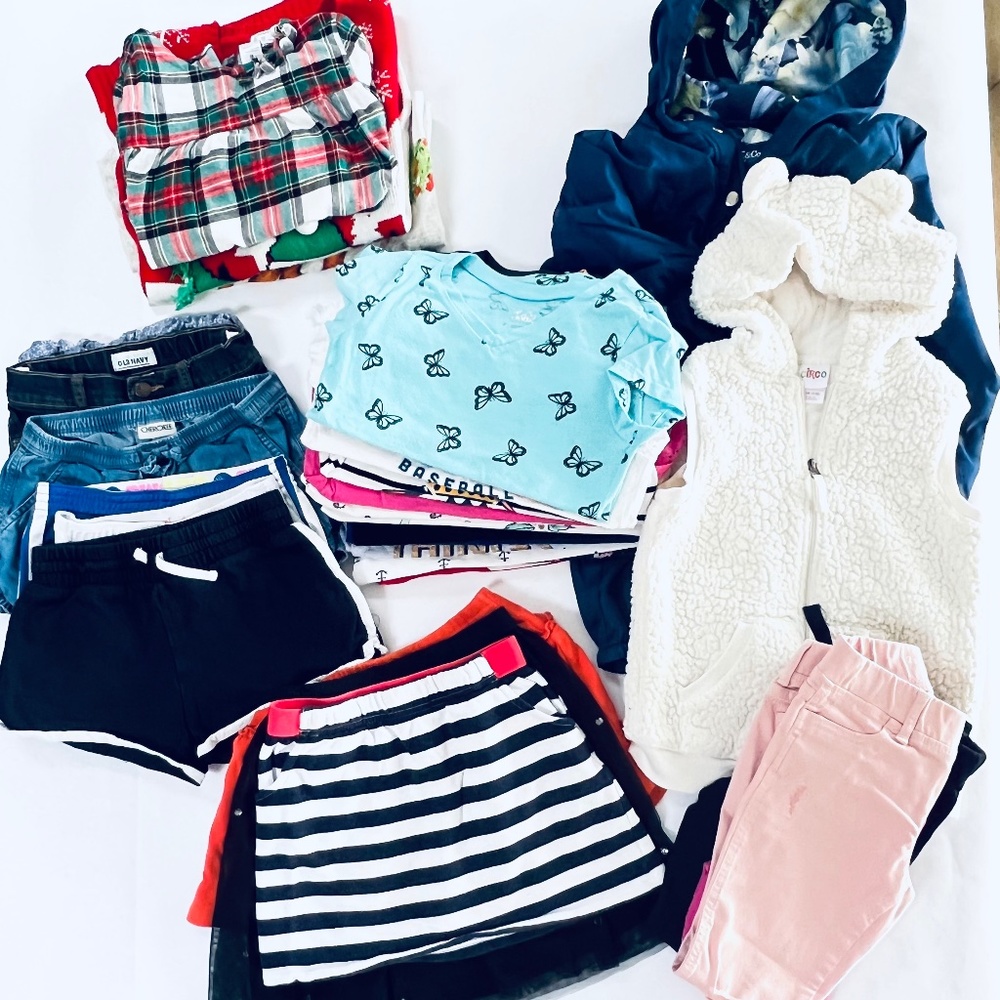 Over 30 items!!! Sz 7 Gap, Justice H&M, T-shirts, Vest warmer, Wind Breaker Jean